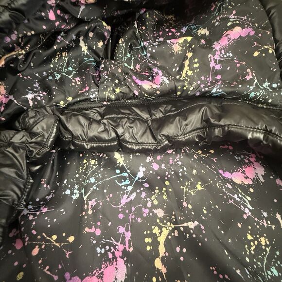 Justice puffer jacket black shimmer water resistant removable hood pockets - Picture 15 of 16